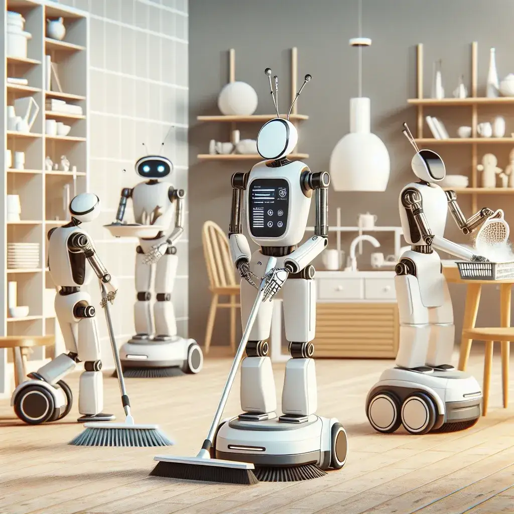 "Samsung household robots designed for efficient chores and cleaning, showcasing innovative technology and modern design in a home setting."